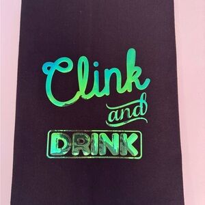 Mahjong  Clink and Drink Black kitchen towel with holographic lettering